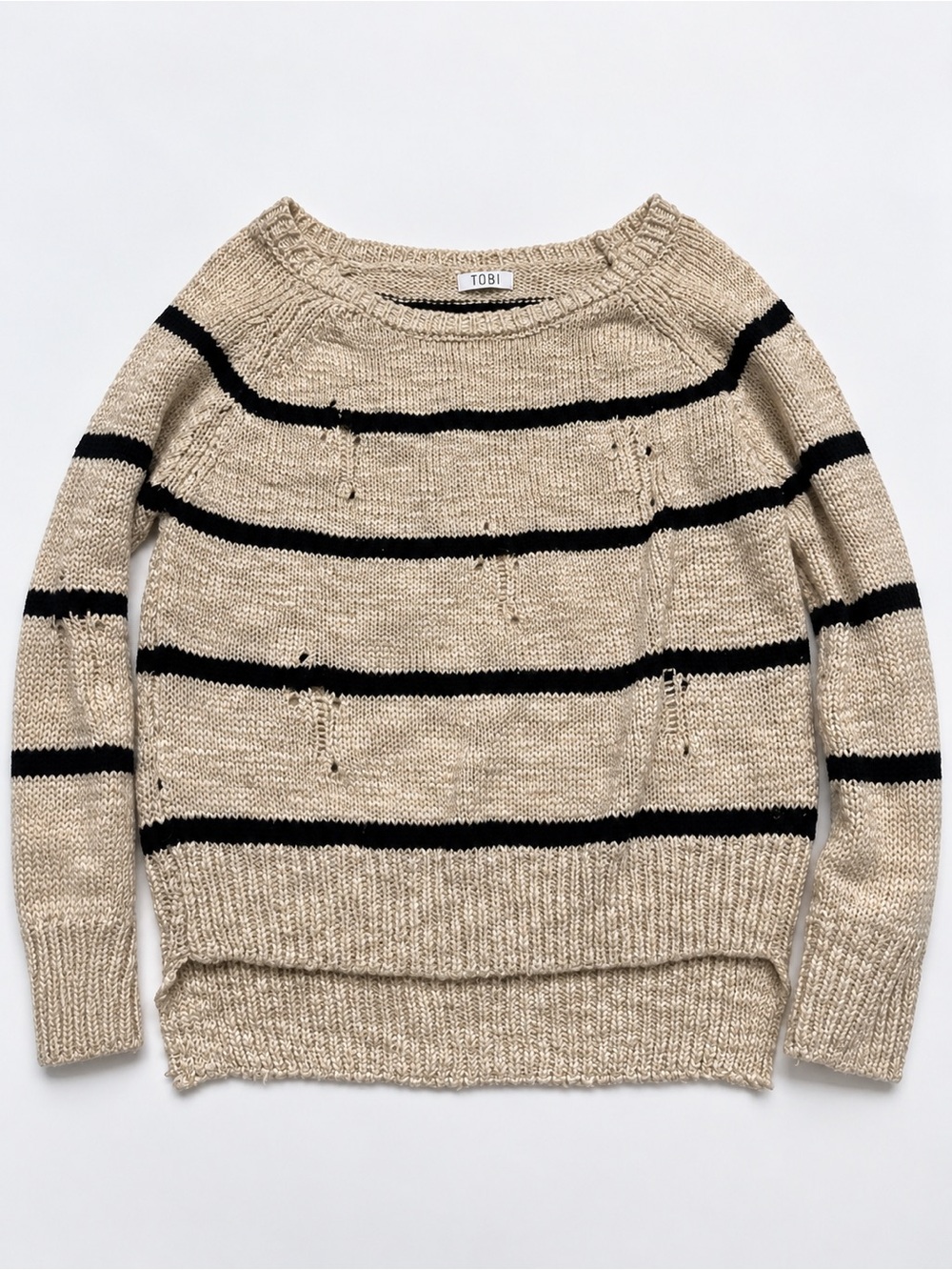 Tobi Beige & Black Striped Scoop Neck Sweater
